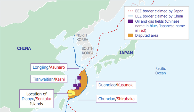 The disputed territory between China and Japan.