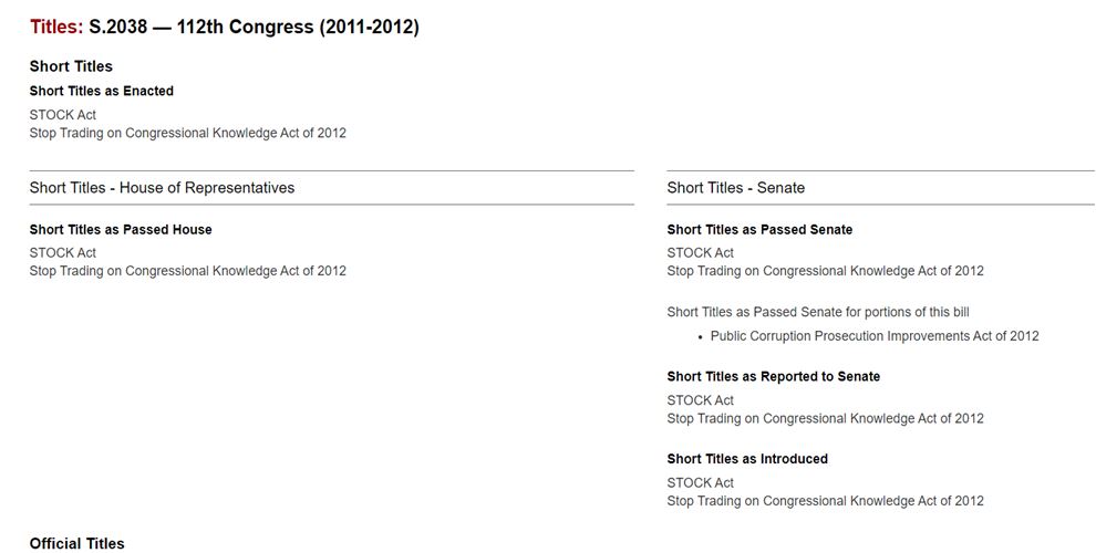 the STOCK Act short titles